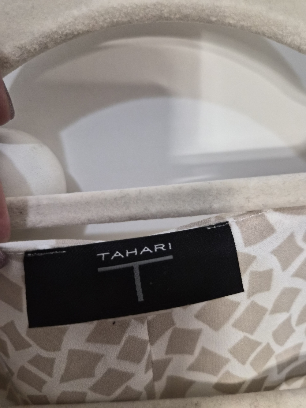 Tahari Taupe and White Twist-Front V-Neck Camisole - Picture 3 of 5